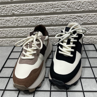 加绒休闲慢跑运动阿甘鞋 女冬季 潮 处理真皮拼色厚底增高德训鞋 断码