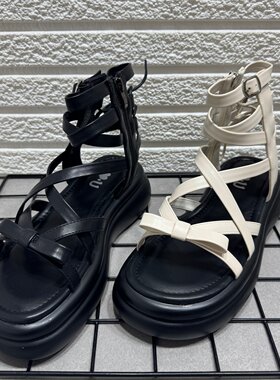 高帮拉链厚底镂空罗马凉鞋女夏季