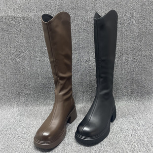 断码 处理秋冬加绒保暖厚底长筒骑士靴女瘦瘦靴高筒长靴粗跟长筒靴