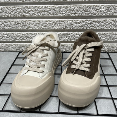 断码处理复古厚底加绒毛毛板鞋女