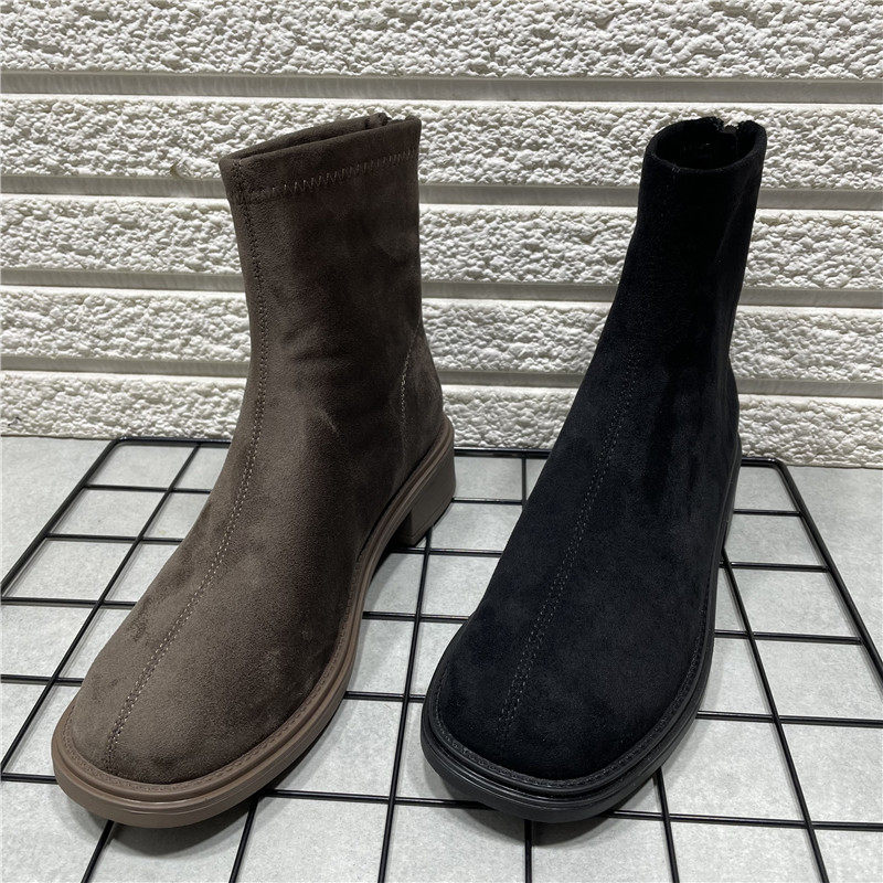 断码处理平底绒面复古方头瘦瘦靴女冬季加绒网红时髦百搭韩系短靴,女鞋,时装靴,淘宝优惠券,粉丝福利购,淘宝优惠卷