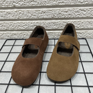圆头软底奶奶鞋 断码 新款 女冬季 女 处理真皮加绒保暖玛丽珍勃肯单鞋