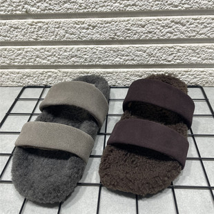 棉拖 女秋冬外穿露趾勃肯半拖法式 断码 处理复古晚晚风真皮毛毛拖鞋