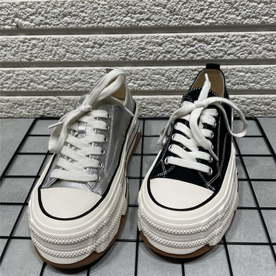 断码处理松糕厚底帆布鞋女款