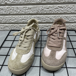 处理德训鞋 复古拼色圆头系带阿甘鞋 女款 真皮透气休闲板鞋 秋季 断码