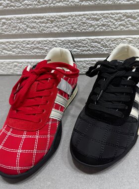 春秋新款复古红色德训鞋女