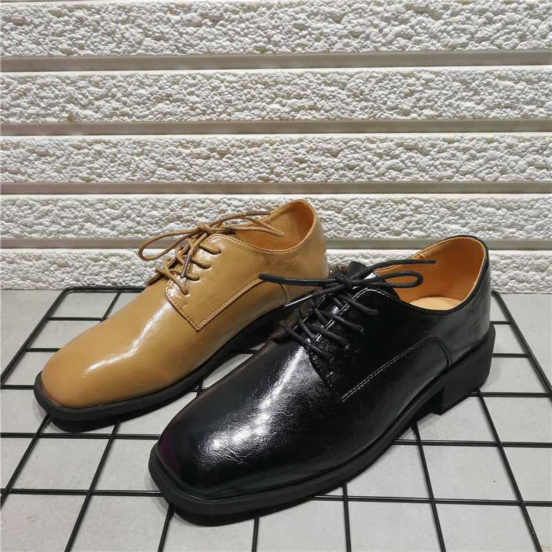 撤柜断码处理单鞋女系带英伦风复古方头深口百搭时尚平底小皮鞋女