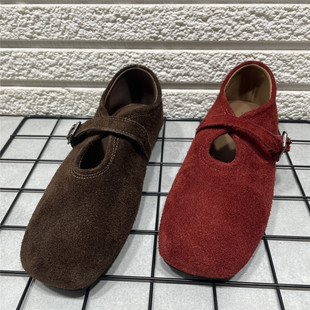 勃肯鞋 断码 软底磨砂真皮复古丑萌法式 新款 处理玛丽珍豆豆鞋 女春季