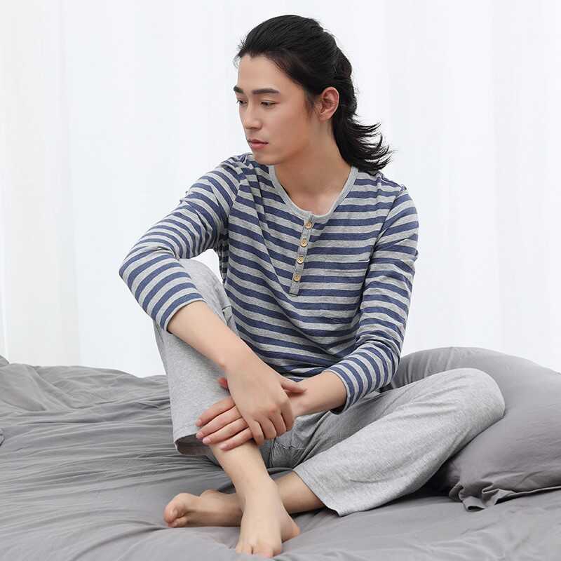 男士纯棉家居服套装春秋款睡衣