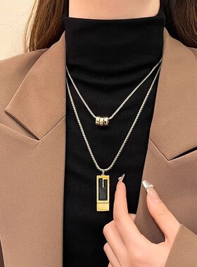 热销欧美男潮流毛衣项链饰品时尚高级感百搭日韩双层叠吊坠配饰