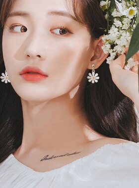 热销现货清新雏菊花朵滴油甜美耳钉耳夹ins气质淑女百搭镶钻耳坠