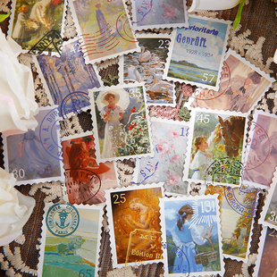 复古油画贴纸包梵高莫奈古典人物椿日画廊手帐拼贴装饰素材50张