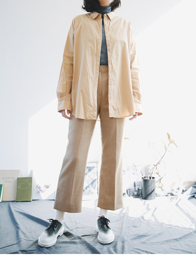 The That This | 意大利纯羊绒羊毛 | 原创裸色人字纹经典直筒裤