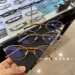 新品老钱风半框眼镜框韩女素颜神器方圆脸椭圆轻盈版纯钛眼镜架