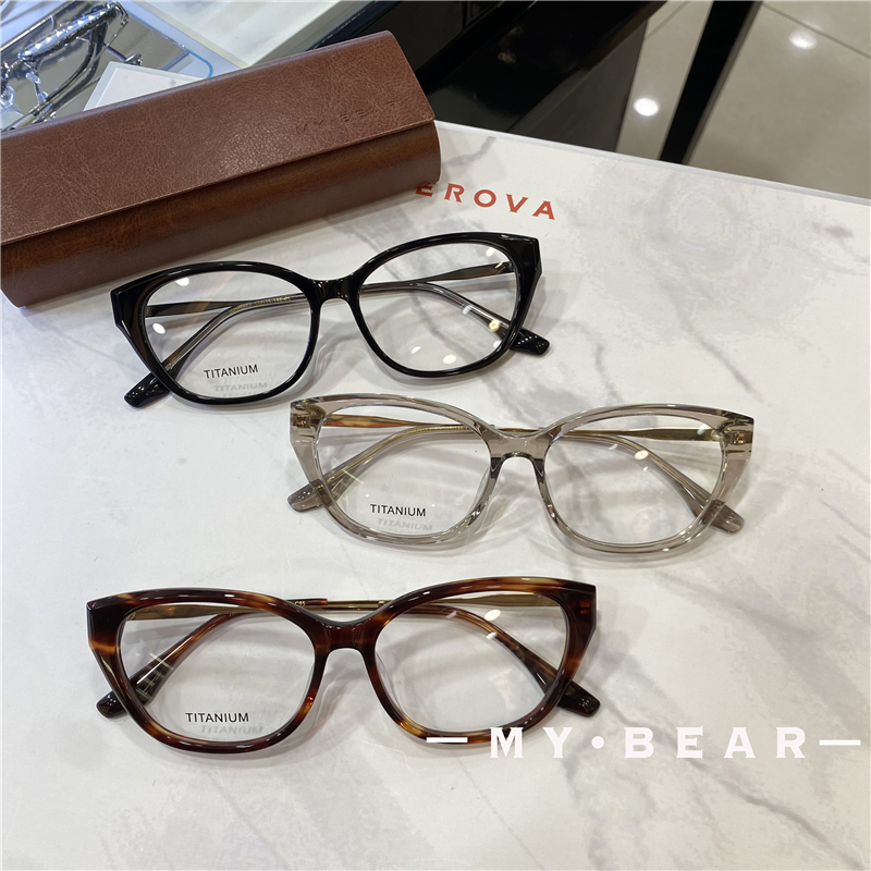 新品猫眼板材纯钛眼镜框欧美时髦个性素颜眼镜女超轻高品质眼镜架