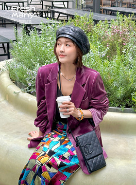 甜而不腻暖女bi备单品 香芋紫色丝绒西装 时髦好版型复古垂感显瘦