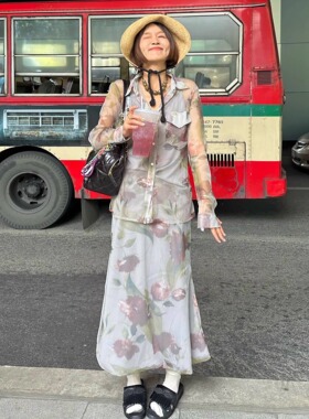 露丝奇幻梦艺术美学法式浪漫朦胧提花套装显瘦气质衬衫鱼尾裙半裙