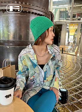 Fanny治愈系艺术染色插画衬衫 宽松显瘦慵懒风衬衣男友上衣防晒衫