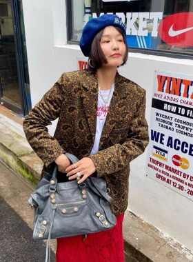 时装感俏皮美式复古腰果花灯芯绒西装时髦宽松慵懒感西服外套上衣