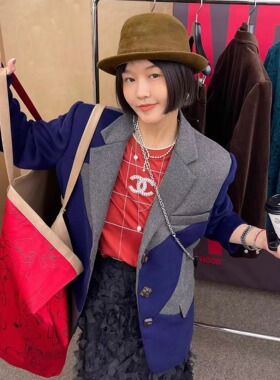 曼彻斯特英伦时髦美拉德拼接羊绒西装加厚保暖高品质复古洋气外套