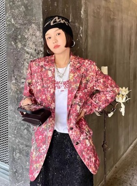 烟火玫瑰粉少女感西装衬肤色减龄高级感宽松慵懒羊毛西服上衣外套