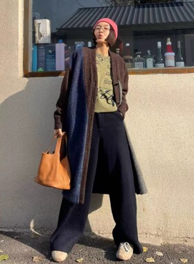 FreshMany原创板栗可可毛圈肌理感羊毛大衣高级结构拼接长款外套