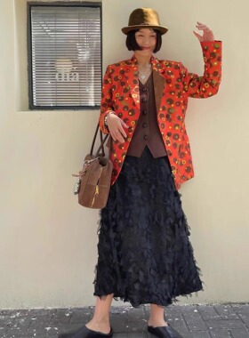 都市Chill流苏艺术美学法式浪漫慵懒黑色设计感鱼尾裙半身裙A字裙