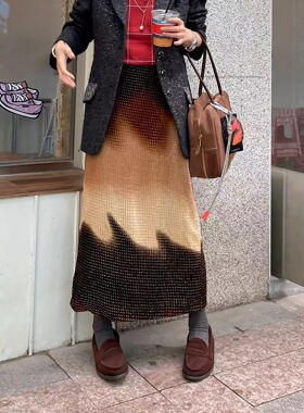 美人鱼上岸 限量11条！绝美孤品小众琥珀色晕染丝绒半身裙直筒裙