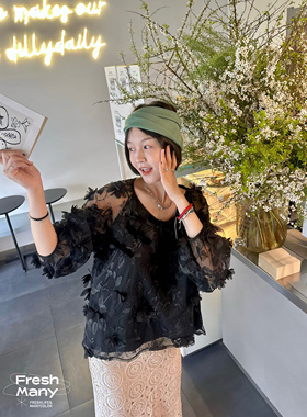 限量13件 重工刺绣立体花卉新中式衬衫 艺术美学高级质感黑色上衣