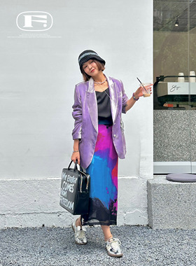 FreshMany 艺术调色盘真丝直筒裙 高级感小众设计款高腰显瘦半裙