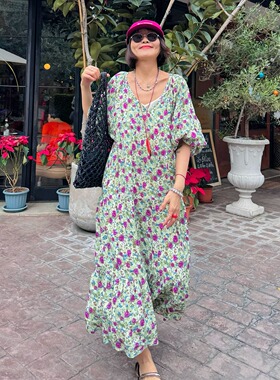 布达佩斯花园 紫上添花法式浪漫提花高级氛围感气质连衣裙v领长裙