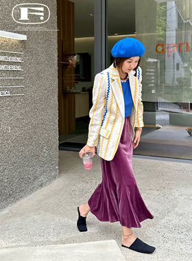 法式复古优雅显瘦丝绒鱼尾裙 天鹅绒弹力加厚修身丝绒半裙长裙