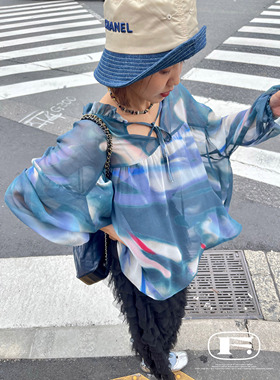 夏日清透海蓝 限量真丝晕染衬衫 法式宽松慵懒显瘦长袖衬衣防晒衣