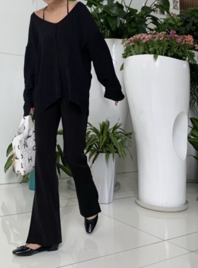 秋季新款通勤垂感显瘦黑色喇叭裤长裤