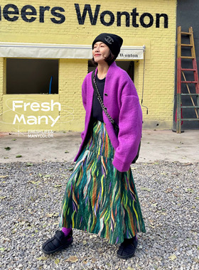 新年战袍 复古vintage意大利进口水波纹羊毛外套开衫保暖宽松上衣