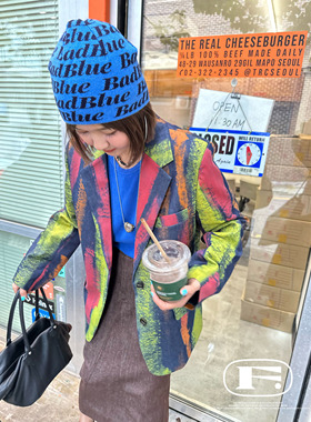 美到失重！超飒逃跑撞色彩条西装休闲宽松显瘦牛仔外套设计款西服