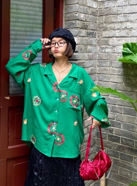 绝版古董衬衫美式翠西重工立体花艺刺绣宽松衬衣2024秋冬这件太美