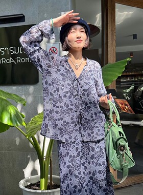 店主私服 法式浪漫高级配色提花衬衫显瘦飘逸防晒半裙鱼尾裙套装