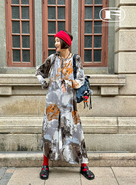 限量19件～法式浪漫氛围感晕染褶皱垂坠连衣裙纸片人显瘦慵懒长裙