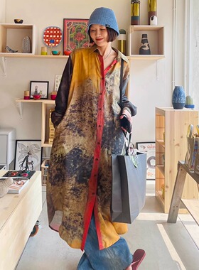 限量南洋自由岛屿色彩美学艺术晕染连衣裙显瘦纸片人高级棉缎长裙