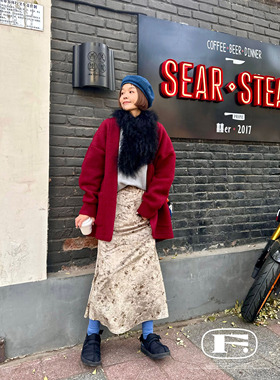 落日微醺香槟 日本进口钻石丝绒鱼尾裙 高腰显瘦高级感金丝绒半裙