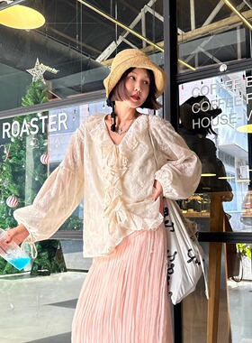 悠闲巴黎浪漫仙气夏日白色精致刺绣衬衫女设计感小众宽松慵懒衬衣