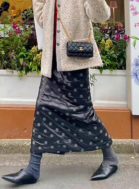 限量！艺术玩味夹心波点羊毛保暖半身裙棉裙小众洋气加厚直筒裙
