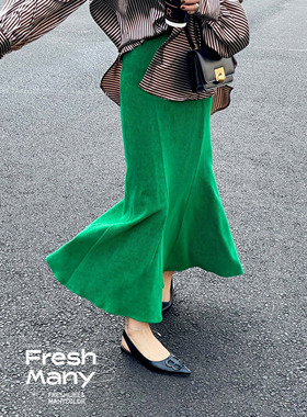这个裙型我跪了～浓郁宝石绿轻松时髦弹力显瘦鱼尾裙高腰裙中长裙