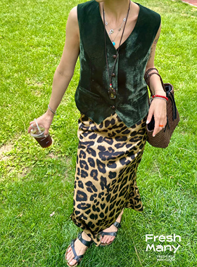 春夏时髦豹纹半身裙港风摩登复古高级感洋气丝滑鱼尾裙A字裙