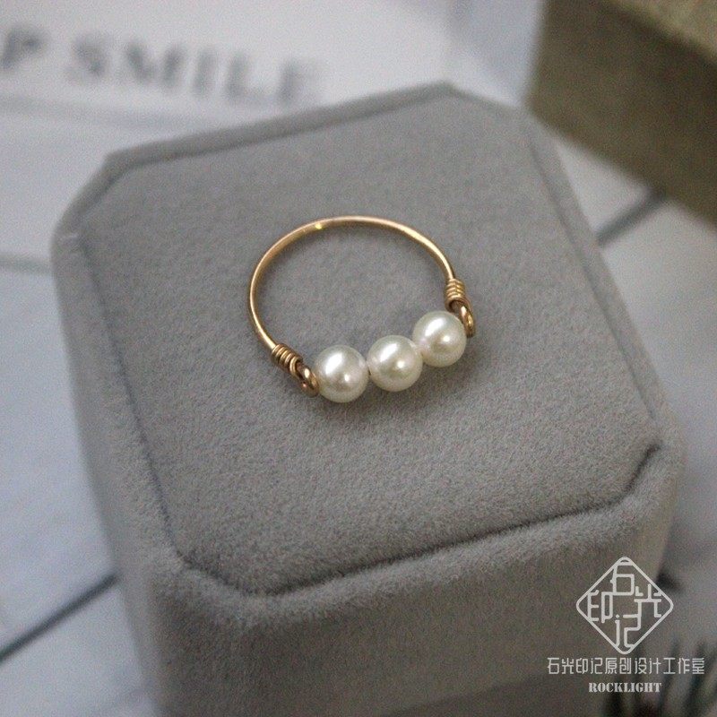 石光纯手工制作14K注金珍珠戒指