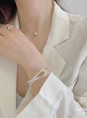不褪色进口14K注金珠天然珍珠双层手链时尚个性韩版简约女款手饰