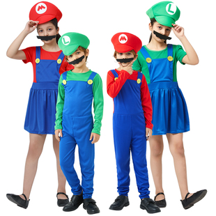 儿童超级玛丽服装卡通运动会游园cos亲子装马里奥衣服舞台演出服