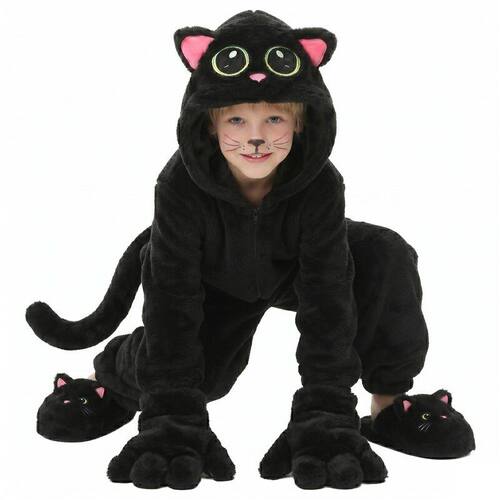 跨境儿童黑猫连体cos服万圣节舞台表演服童装动物造型演出服现货