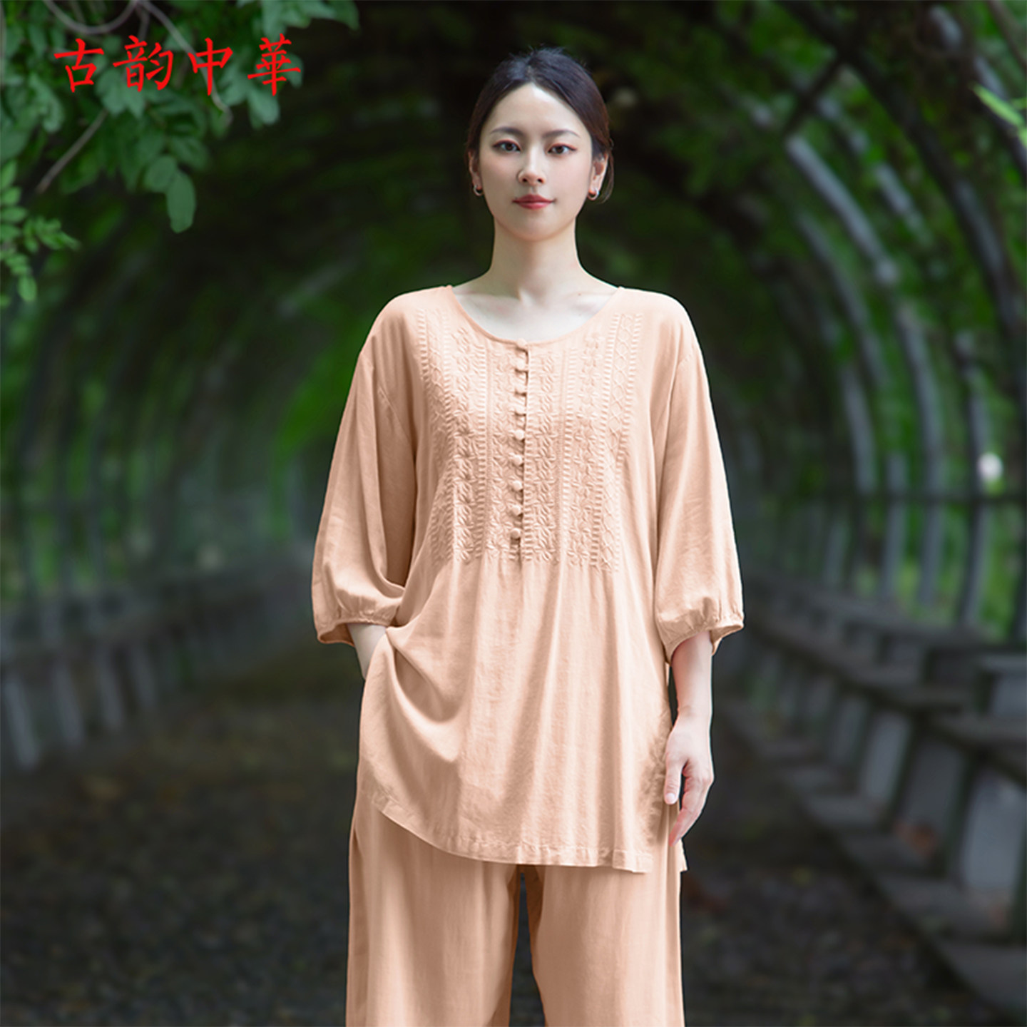 古韵中华夏季女薄棉麻太极套装图片